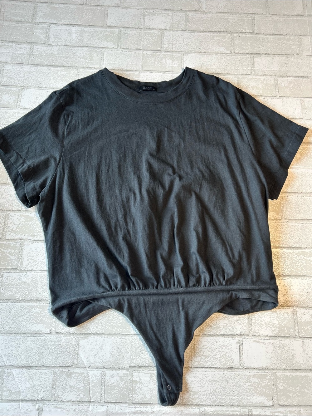 Nuude Woman’s Black Short-Sleeve Bodysuit Tee Cotton Casual Wear